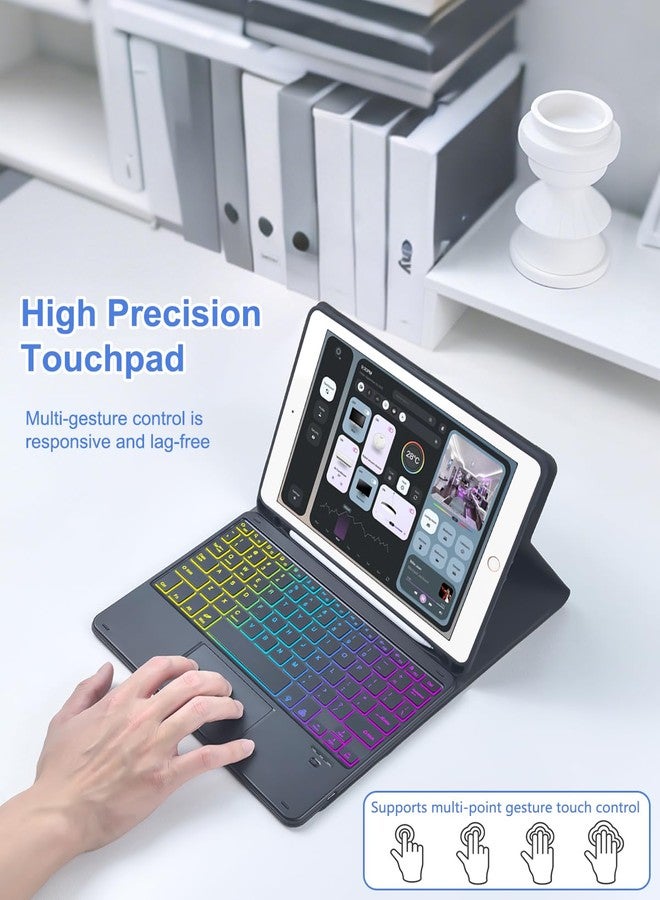 MePadKey Touchpad Keyboard Case for 9th /8th/7th Generation 10.2 inch/Pro 10.5/Air 3rd Gen, 7-Color Rainbow Backlight Type-C Charging Keyboard with Pencil Holder Cover Fit iPad 7 8 9 Gen (Black) - Image 5