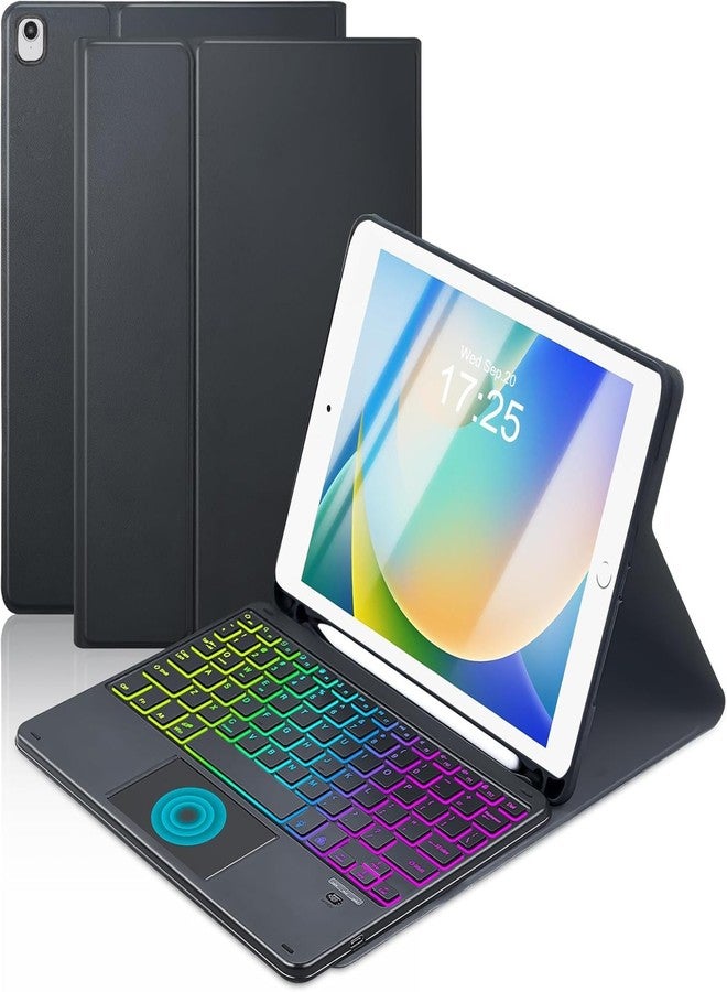 MePadKey Touchpad Keyboard Case for 9th /8th/7th Generation 10.2 inch/Pro 10.5/Air 3rd Gen, 7-Color Rainbow Backlight Type-C Charging Keyboard with Pencil Holder Cover Fit iPad 7 8 9 Gen (Black) - Image 1