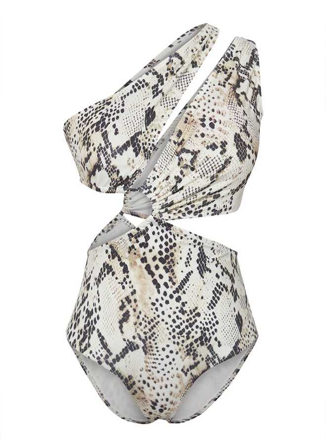 Snake Patterned One Shoulder Tunnel Regular Core Swimsuit