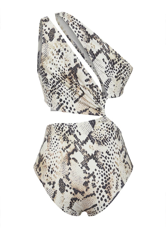 Snake Patterned One Shoulder Tunnel Regular Core Swimsuit