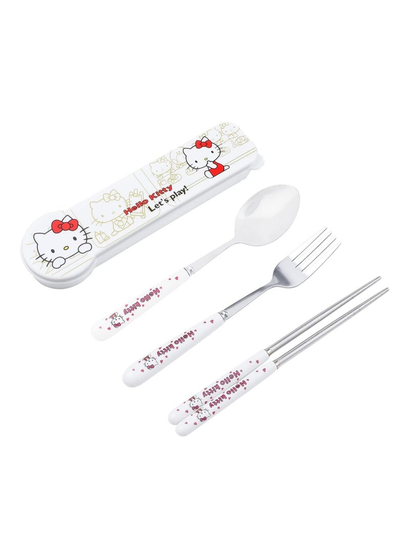 عام طقم أدوات مائدة محمولة بطبعة كارتونية من كاواي مع طقم أدوات مائدة كارتونية قابلة لإعادة الاستخدام مع صدفة عيدان طعام وشوكة وملعقة طعام للسفر والنزهات - Image 1