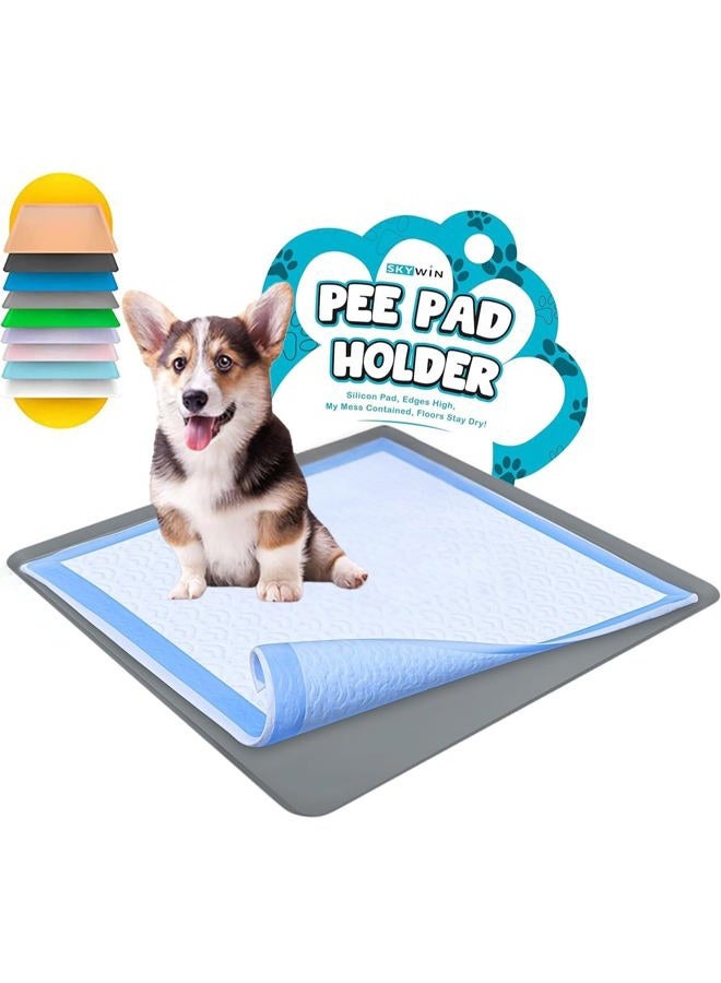 Skywin Dog Puppy Pad Holder Tray - 24 x 24 Inches Training Pads - Silicone, Dark Grey - Image 1