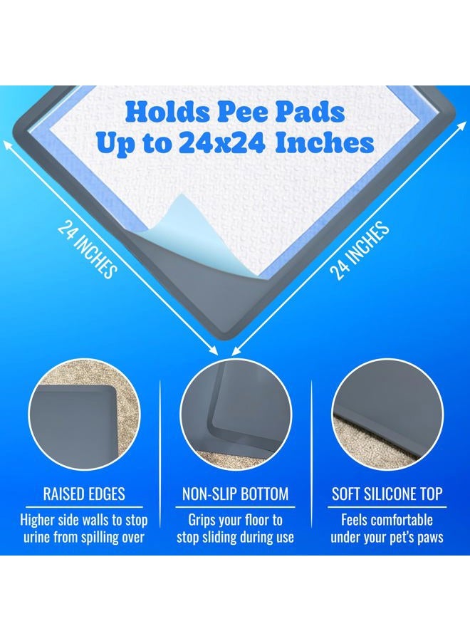 Skywin Dog Puppy Pad Holder Tray - 24 x 24 Inches Training Pads - Silicone, Dark Grey - Image 2