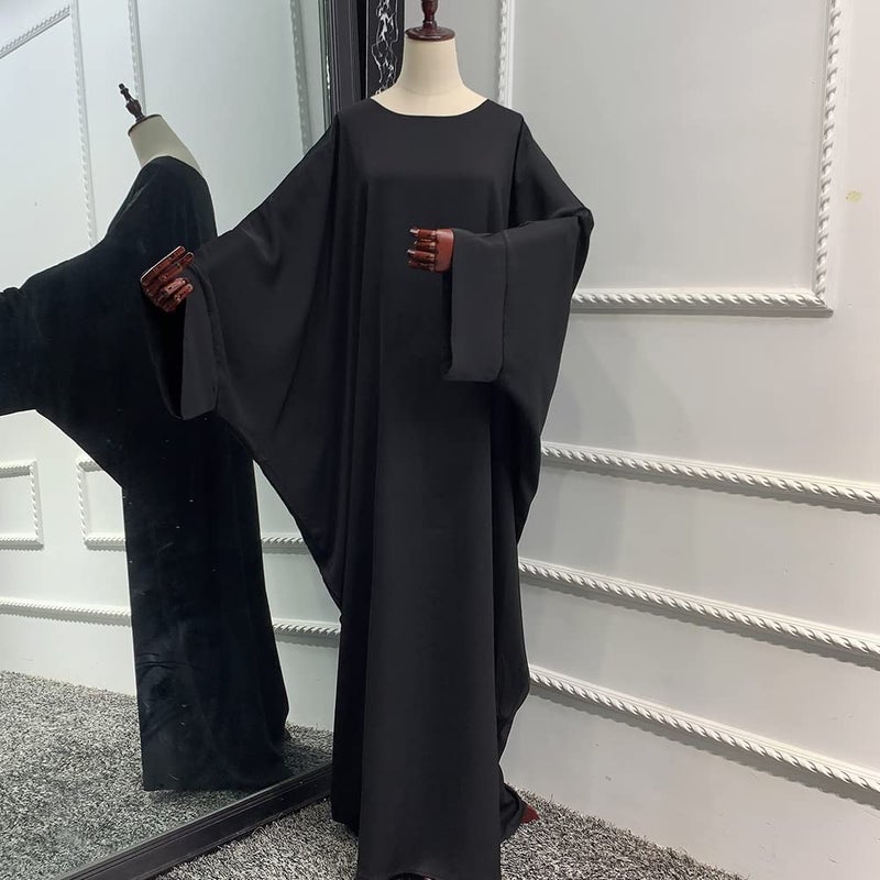IKADEX Muslim Dress for Women Pakistani Kaftan Abaya Robe + Hijab Arabic Islamic Prayer Clothes Dubai Outfits Black Set - Image 4