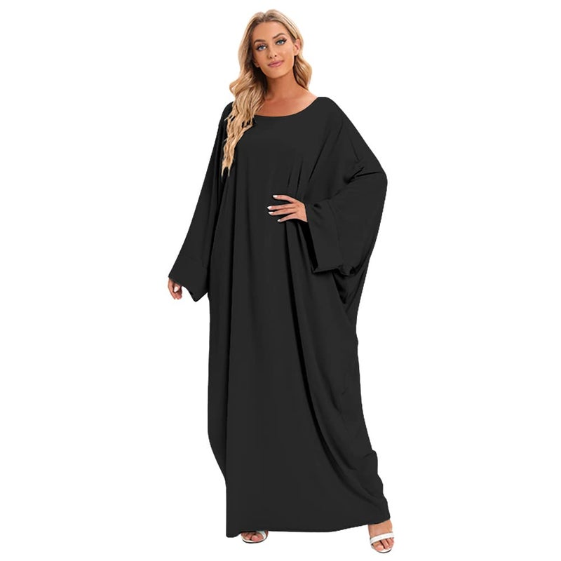 IKADEX Muslim Dress for Women Pakistani Kaftan Abaya Robe + Hijab Arabic Islamic Prayer Clothes Dubai Outfits Black Set - Image 5