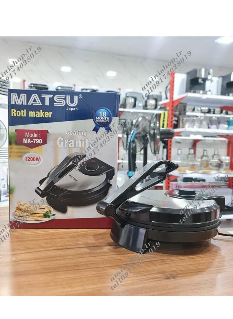 Generic - MATSU 10-Inch Electric Roti Maker – 1200W Non-Stick Chapati and Flatbread Press Machine – Stainless Steel Body, Adjustable Heat Control, Dual Indicator Lights, Safety Lock Handle, Easy to Clean, 220-240V Roti Maker for Home Kitchens UAE - Image 1