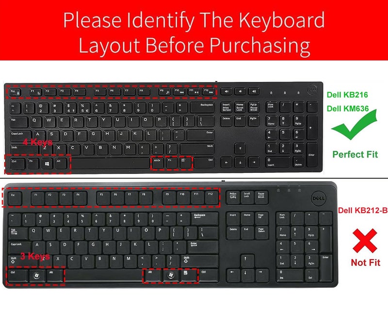 imComor Keyboard Cover Skin for Dell KB216 Wired & Dell KM636 Wireless Keyboard/Dell Optiplex 5250 3050 3240 5460 7450 7050/Dell Inspiron AIO 3475/3670/3477 All-in one Desktop Keyboard Cover Protector, Clear - Image 2