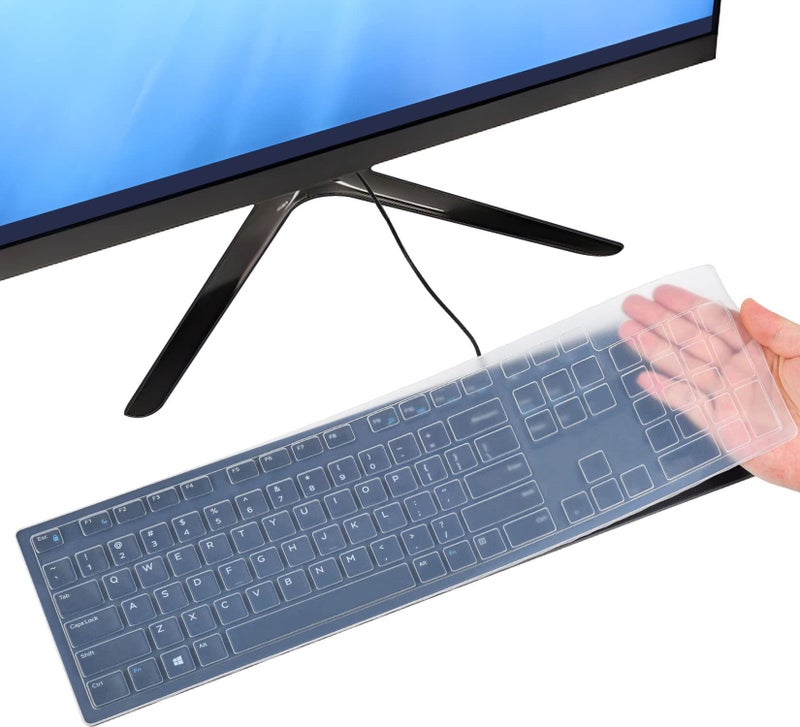 imComor Keyboard Cover Skin for Dell KB216 Wired & Dell KM636 Wireless Keyboard/Dell Optiplex 5250 3050 3240 5460 7450 7050/Dell Inspiron AIO 3475/3670/3477 All-in one Desktop Keyboard Cover Protector, Clear - Image 1