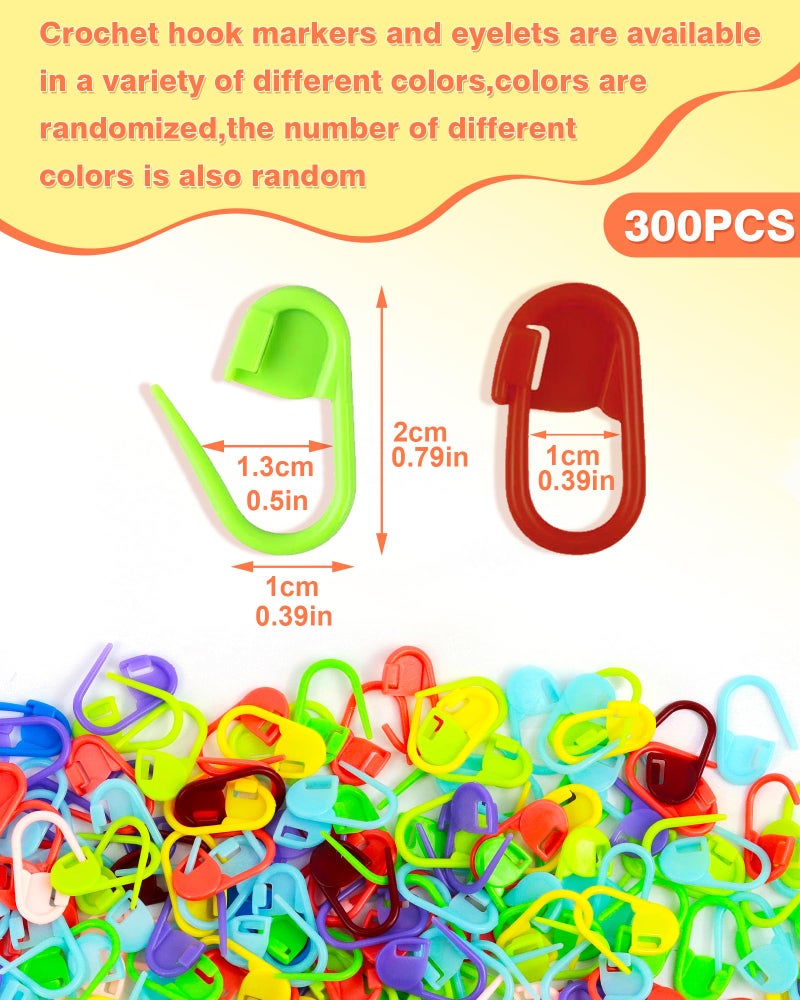 FIVEIZERO 300pcs FIVEIZERO Stitch Markers with 6 pieces of large blunt sewing needles,colorful knitting markers,plastic crochet hook clip,bulk Crochet hook markers for knitting stitch locking clip crochet hooks - Image 2