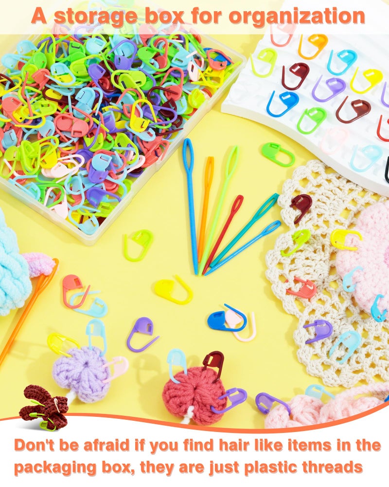 FIVEIZERO 300pcs FIVEIZERO Stitch Markers with 6 pieces of large blunt sewing needles,colorful knitting markers,plastic crochet hook clip,bulk Crochet hook markers for knitting stitch locking clip crochet hooks - Image 5