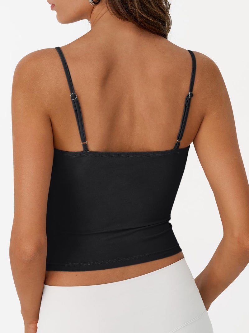 Trendy Queen Womens Spaghetti Strap Tank Top Summer Double Lined Workout Camisole Going Out Cute Tops Y2k Teen Girl Basic Black S - Image 4