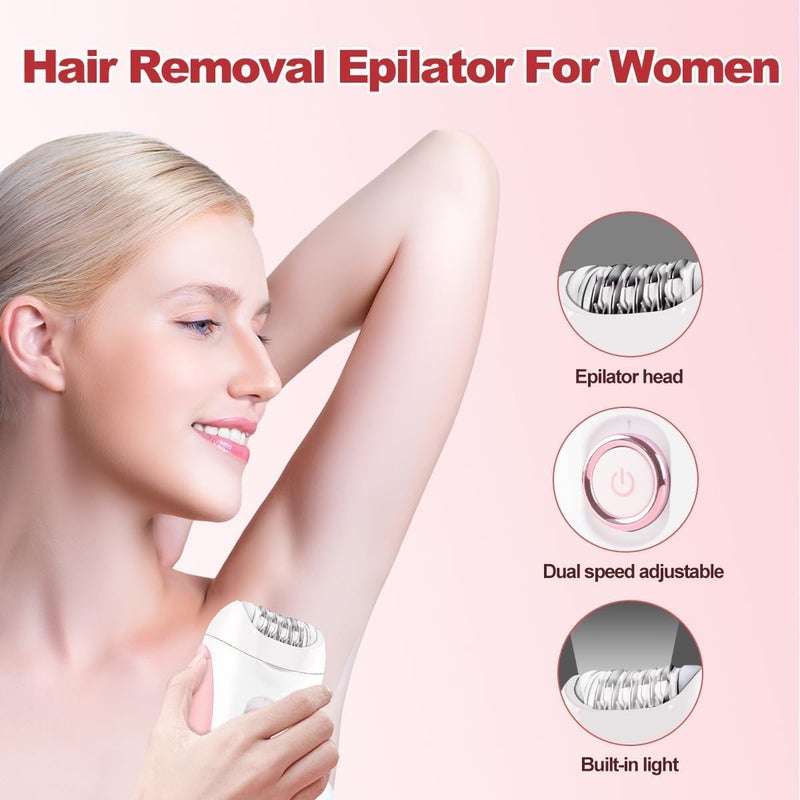 آلة إزالة الشعر الكهربائية للنساء - مقاومة للماء بمعيار IPX7 مع ضوء LED، سرعتان للوجه والجسم والأطراف والأجزاء الحساسة - قابلة للشحن، استخدام جا�� ورطب - Image 2