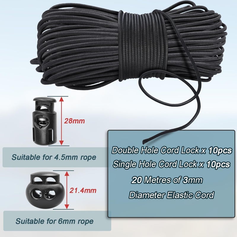 CooBigo 20PCS Plastic Spring Cord Lock for Drawstring,1/8 Inch 65ft Elastic Cord Small Paracord Spring Toggle Stopper Elastic Shoeslace Locks String Clips Sweatpants Gloves Bungee Swim Goggles Replacement - Image 2