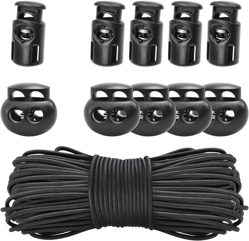 CooBigo 20PCS Plastic Spring Cord Lock for Drawstring,1/8 Inch 65ft Elastic Cord Small Paracord Spring Toggle Stopper Elastic Shoeslace Locks String Clips Sweatpants Gloves Bungee Swim Goggles Replacement - Image 1