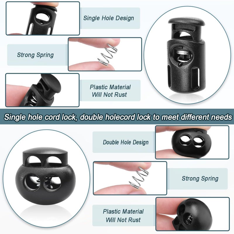 CooBigo 20PCS Plastic Spring Cord Lock for Drawstring,1/8 Inch 65ft Elastic Cord Small Paracord Spring Toggle Stopper Elastic Shoeslace Locks String Clips Sweatpants Gloves Bungee Swim Goggles Replacement - Image 3