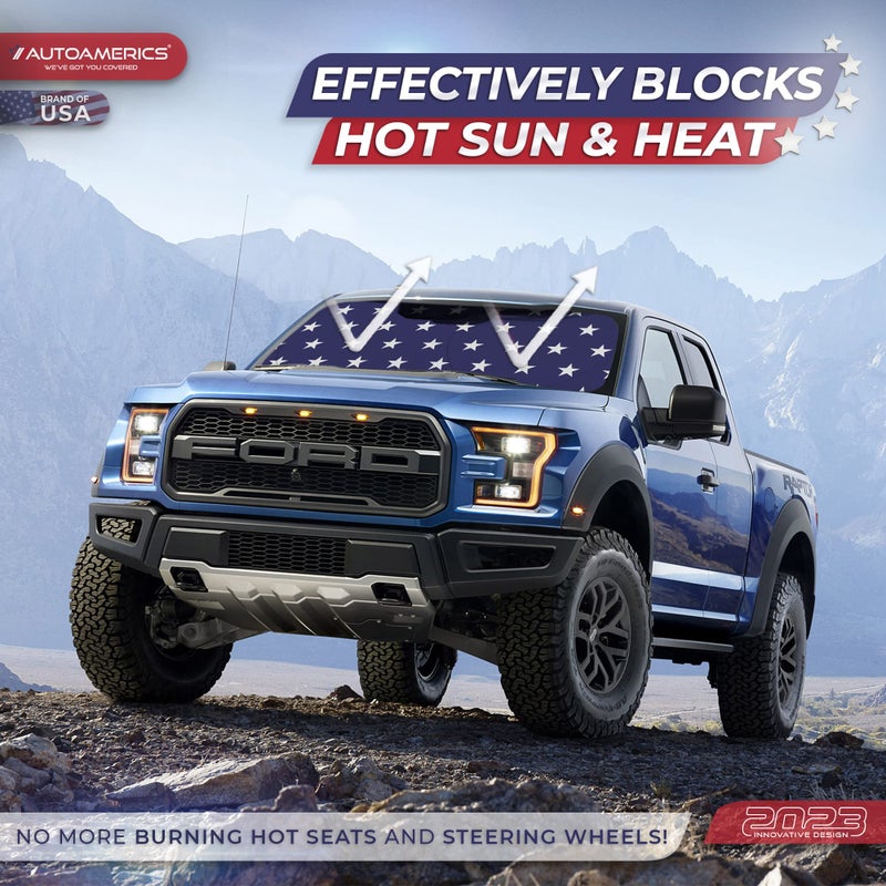 Autoamerics 1-Piece Windshield Sun Shade American Stars Flag USA Patriotic Design - Foldable Car Front Window Sunshade for Sedans SUV Truck - Blocks Max UV Rays and Keeps Your Vehicle Cool - Medium - Image 3