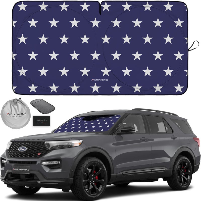 Autoamerics 1-Piece Windshield Sun Shade American Stars Flag USA Patriotic Design - Foldable Car Front Window Sunshade for Sedans SUV Truck - Blocks Max UV Rays and Keeps Your Vehicle Cool - Medium - Image 1