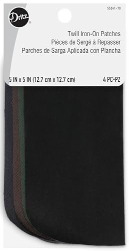 Dritz Twill Iron-On Patches, 5 x 5-Inch, 4 Count, Dark Assorted Colors - Image 1