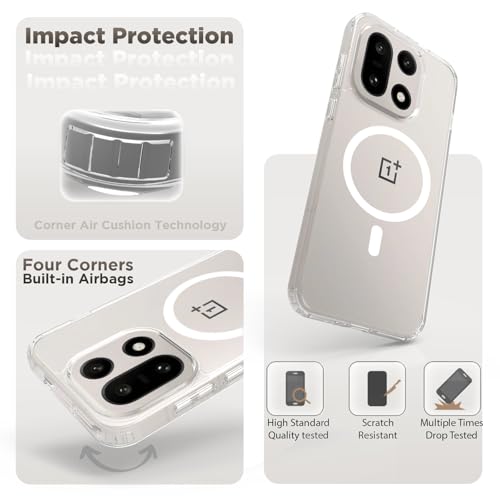 RIGGEAR Shockproof Clear Hybrid Armor Magnetic Back Cover Case Compatible with MagSafe Accessories for OnePlus 15 5G (Transparent PC and TPU Bumper) - Image 3