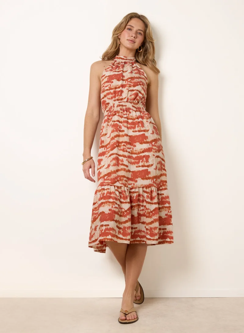 بلو فانيلا Blurred Tiered Halter Neck Midi Dress