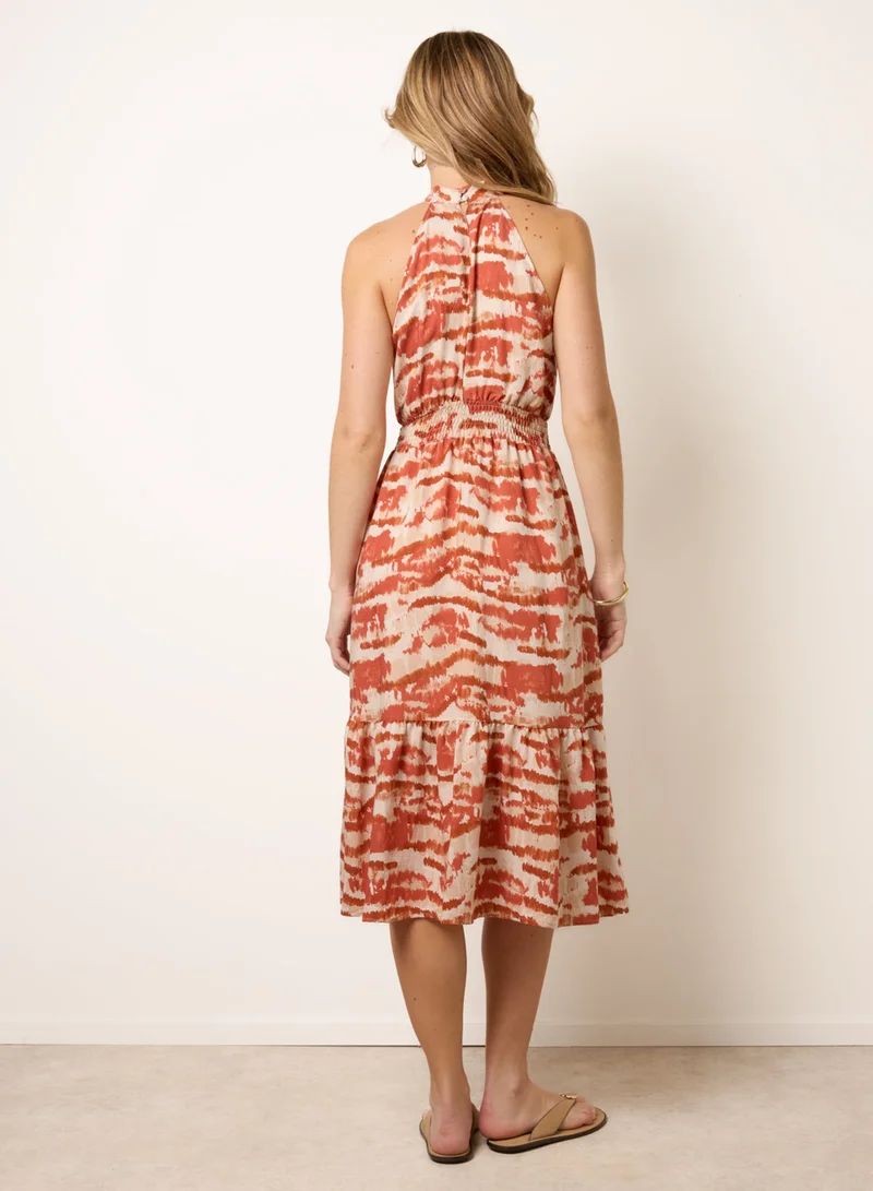 بلو فانيلا Blurred Tiered Halter Neck Midi Dress