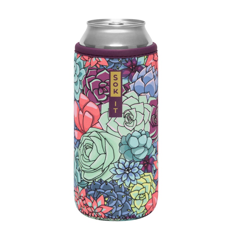Sok It Can Sok Sleeve for Beer & Soda Insulated Neoprene Cover (Succulents  25oz Can Sleeve) - Image 1