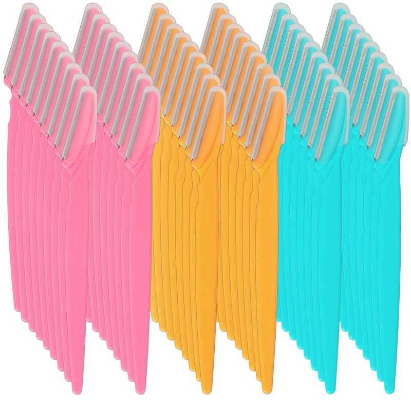 BHYTAKI Eyebrow Razor 54 Pcs Eyebrow Razors with Safety Cover Face Razor for Women and Man Smooths Away Peach Fuzz Easy to Use Eyebrow Knife for Trimming and Shaping Eyebrows3 Colors