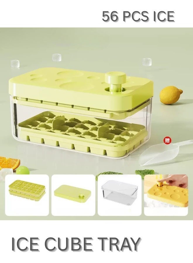 فريد الطهي صينية مكعبات الثلج مع غطاء وصندوق، عبوة مكونة من 2، مناسبة للفريزر، زر واحد لإنتاج 56 مكعب ثلج. - Image 1