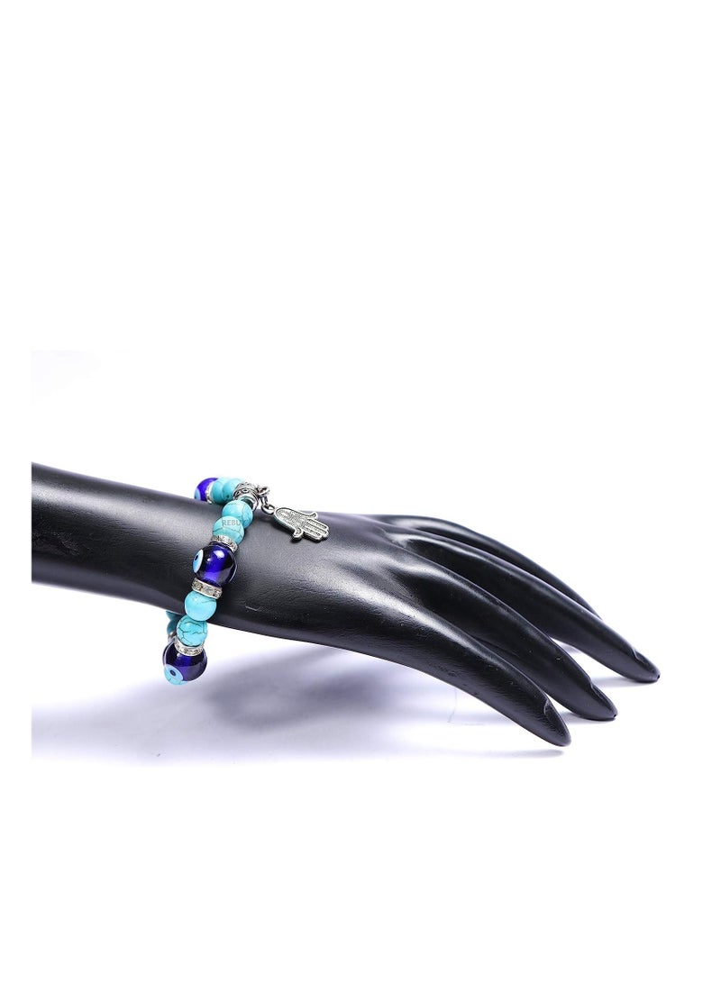 REBUY Turquoise Blue Beaded Bracelet Evil Eye Charm Bracelet Jewelry for Women & Girls, Bead Size 8 MM - Image 3