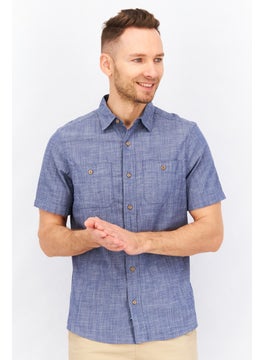 Tailor Vintage Men Regular Fit Pointed Collar Textured Casual Shirt, Blue  - Image 1