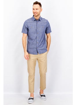Tailor Vintage Men Regular Fit Pointed Collar Textured Casual Shirt, Blue  - Image 4