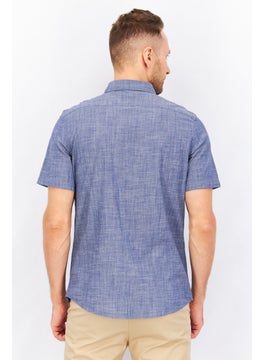 Tailor Vintage Men Regular Fit Pointed Collar Textured Casual Shirt, Blue  - Image 3