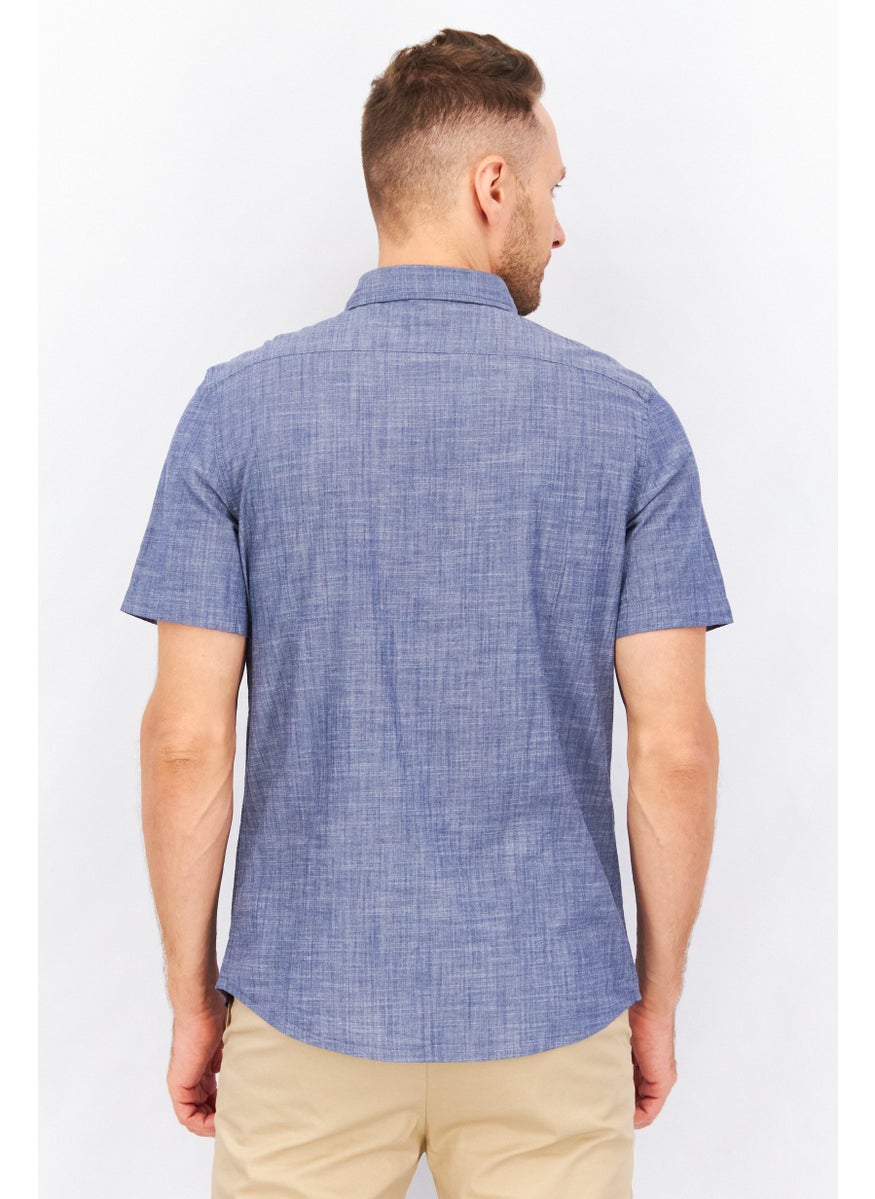 Tailor Vintage - Men Regular Fit Pointed Collar Textured Casual Shirt, Blue - Image 1