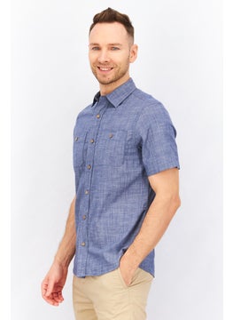 Tailor Vintage Men Regular Fit Pointed Collar Textured Casual Shirt, Blue  - Image 2