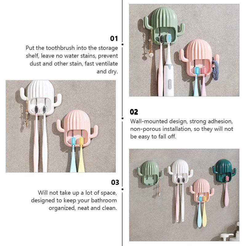 4Pcs Wall Mounted Toothbrush Holder No Drill Adhesive Bathroom Organizer Dual Slot Storage Rack - Image 4