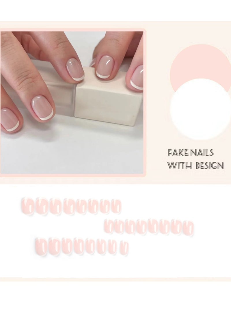 24Pcs Press on Nails,Simple Nude Nail French Tip Stickers,,Fake Acrylic Nails With Glue Kit. - Image 2