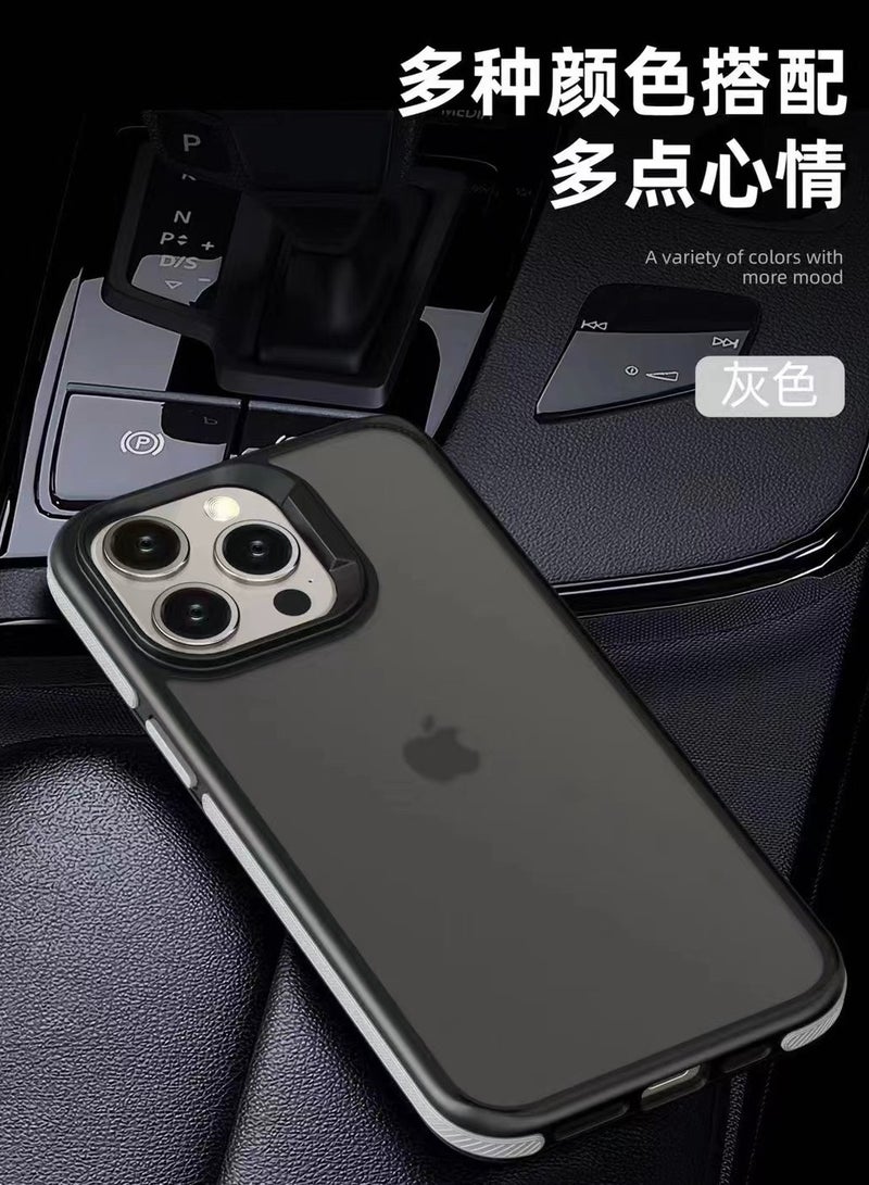A back cover with a matte texture a delicate colored frame shock protection and protection for the camera from breakage For Iphone 15 Pro (Grey) - Image 1