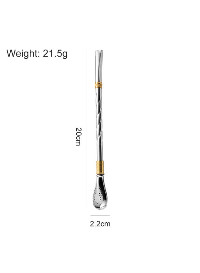 Stainless Steel Straw Spoon Gold-plated Copper Ring Mate Tea Spoon New Removable Easy-to-clean Mixing Spoon-Color:Two-ring Threaded Straw Spoon  - Image 1