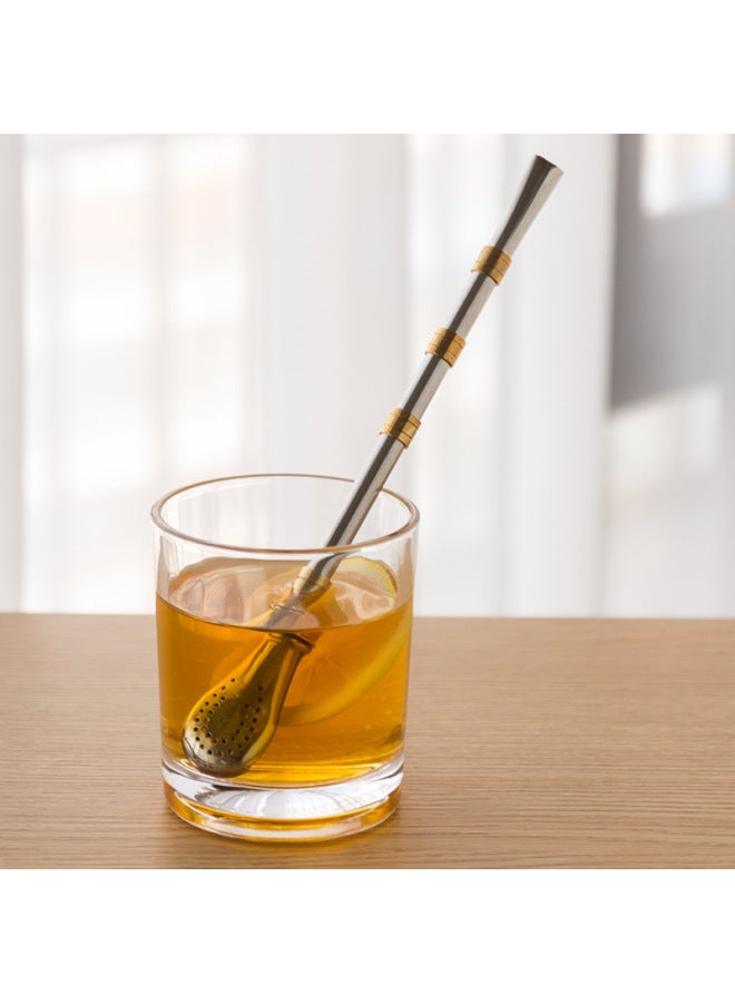 Stainless Steel Straw Spoon Gold-plated Copper Ring Mate Tea Spoon New Removable Easy-to-clean Mixing Spoon-Color:Two-ring Threaded Straw Spoon  - Image 4