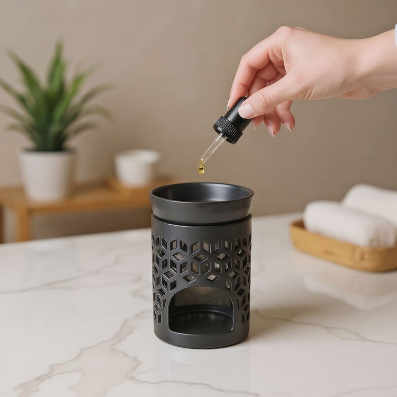 13.1cm Diamond Shaped Ceramic Perfume Burner Matte Black White Desktop Essential Oil Diffuser - Image 2