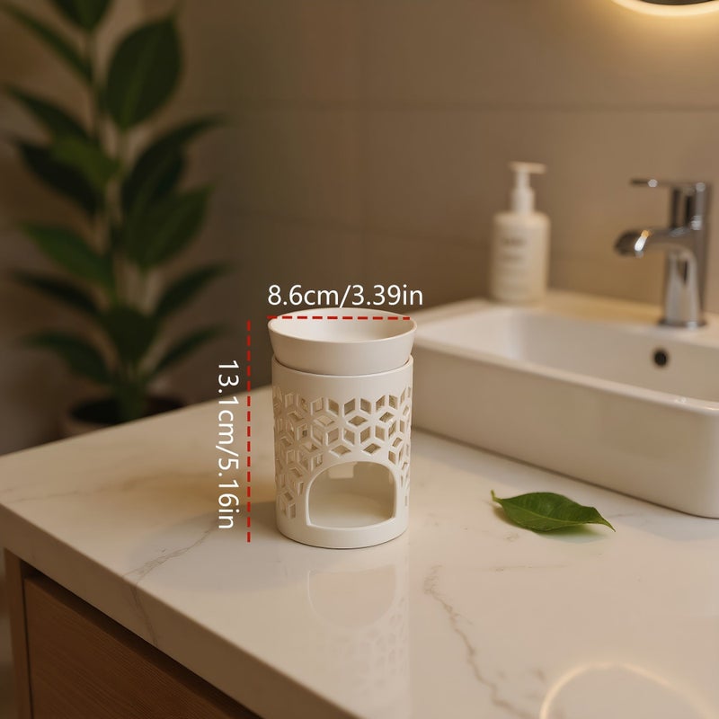 13.1cm Diamond Shaped Ceramic Perfume Burner Matte Black White Desktop Essential Oil Diffuser - Image 1