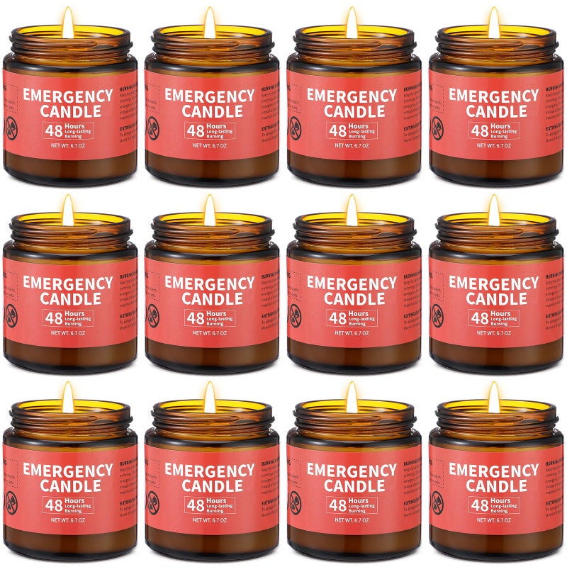 Chuarry 12 Pack Emergency Candles for Power Outage 48 Hours Long Burning Survival Candles Soy Wax for Emergency Winter Storm Camp Essentials - Image 1