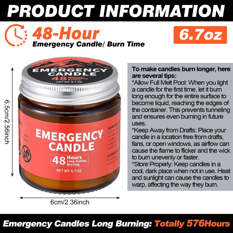 Chuarry 12 Pack Emergency Candles for Power Outage 48 Hours Long Burning Survival Candles Soy Wax for Emergency Winter Storm Camp Essentials - Image 3