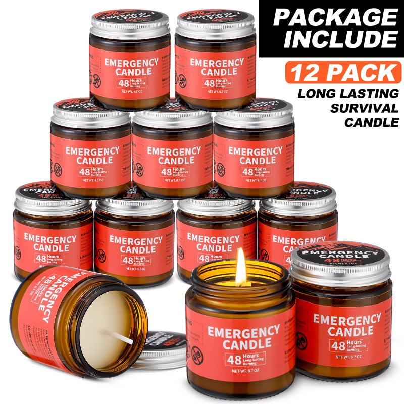 Chuarry 12 Pack Emergency Candles for Power Outage 48 Hours Long Burning Survival Candles Soy Wax for Emergency Winter Storm Camp Essentials - Image 2