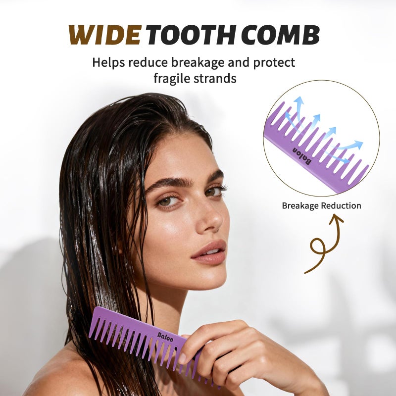 BALON 4Pcs Detangling Hair Brush Set for Women - Paddle Brush for Wet or Dry, No More Tangles for Straight, Long, Thick, Curly, and Natural Hair (Purple) - Image 4