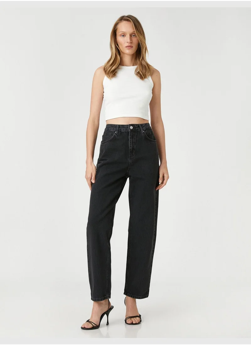 كوتون Skinny Leg Denim Trousers Regular Fit High Waist - Eve Jean