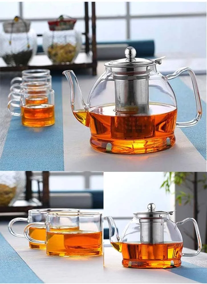 1Chase Borosilicate Glass Teapot 1200 ML with Stainless Steel Infuser with Lid