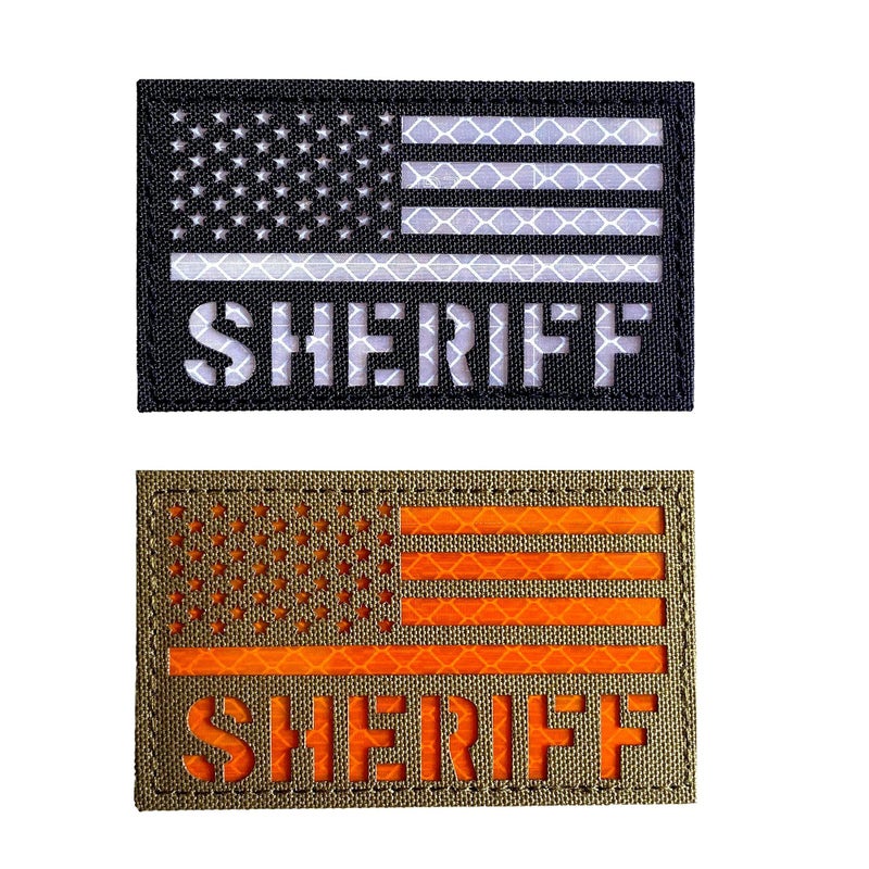 Hannah Fit 2x35 Reflective Sheriff Patch US American Flag for Hat Tactical Caps Law Enforcement Tac Vests and Bags HookFastener Backing