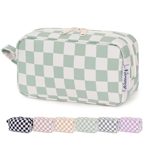 Narwey Small Checkered Makeup Bag for Purse, Gift for Teen Girls, Travel Makeup Pouch Mini Cosmetic Bag Cute Make up Bags Zipper Pouch for Women and Girls (Mint Green Checkerboard, Small) - Image 1