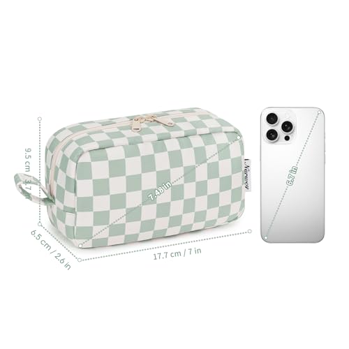 Narwey Small Checkered Makeup Bag for Purse, Gift for Teen Girls, Travel Makeup Pouch Mini Cosmetic Bag Cute Make up Bags Zipper Pouch for Women and Girls (Mint Green Checkerboard, Small) - Image 4